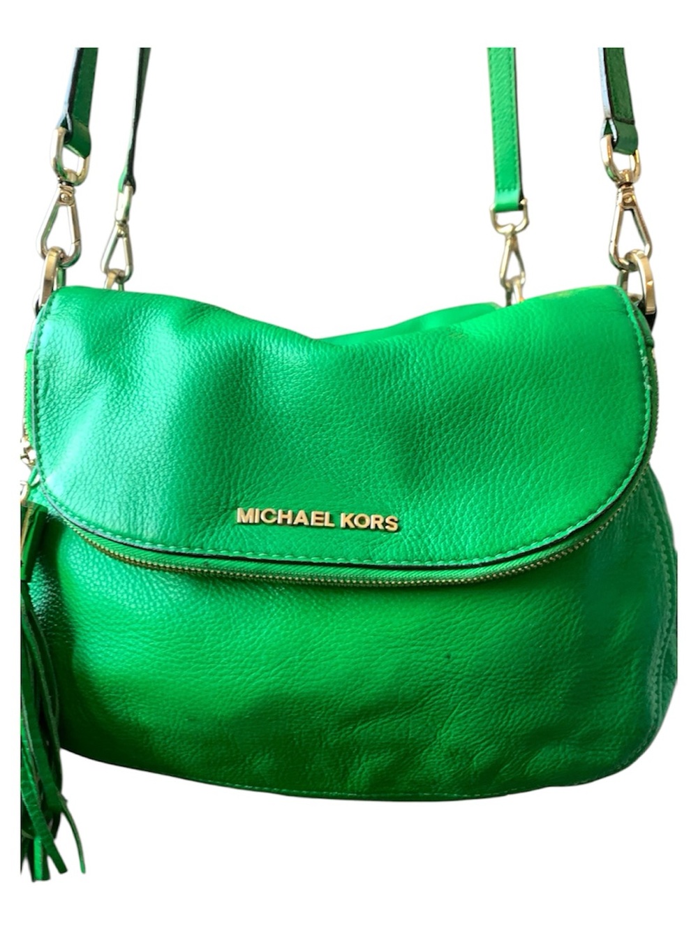 Michael Kors Emerald Green Leather Crossbody with Gold Chain - Picture 4 of 8